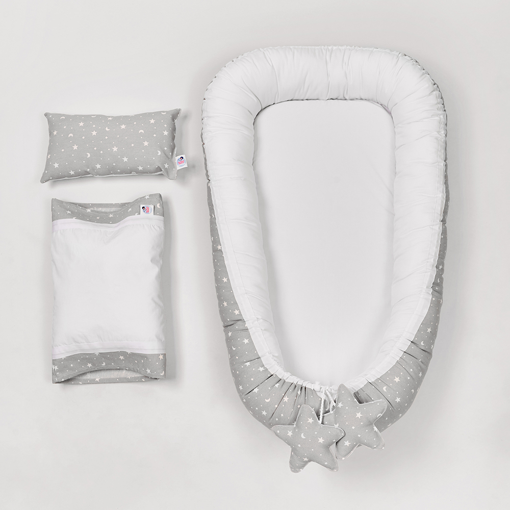 Kit de Cuna - Gris Estrellas Blancas, Palo Rosa Estrellas Blancas